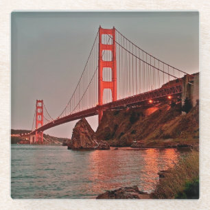 Golden Gate Bridge at Sun Down Glass Coaster