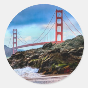 Golden Gate Bridge at sunset Classic Round Sticker
