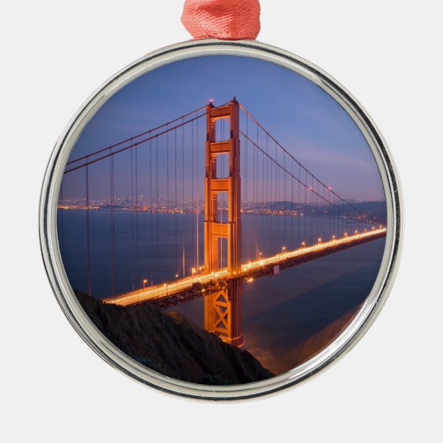 Golden Gate Bridge at Sunset Metal Tree Decoration (Front)