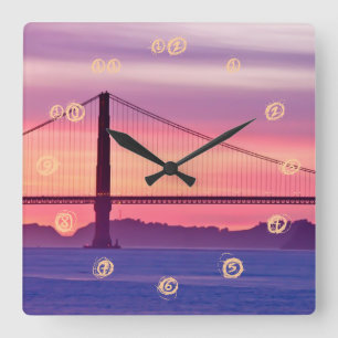Golden Gate Bridge at Sunset Square Wall Clock