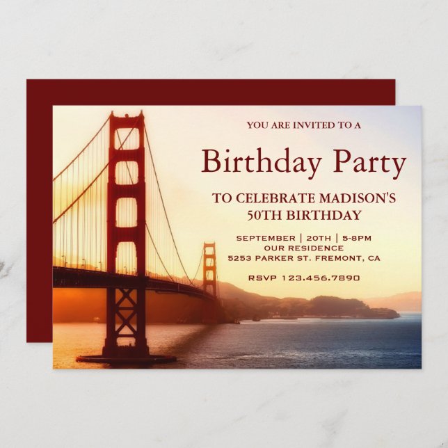 Golden Gate Bridge Birthday Party Invitation (Front/Back)