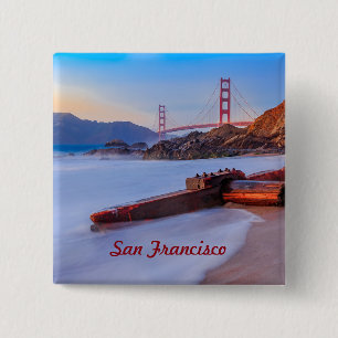 Golden Gate Bridge in San Francisco, Baker Beach 15 Cm Square Badge