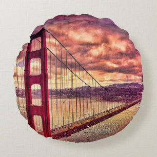 Golden Gate Bridge in San Francisco, California. Round Cushion