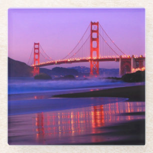 Golden Gate Bridge on Baker Beach at Sundown Glass Coaster