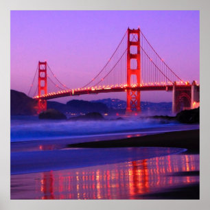 Golden Gate Bridge on Baker Beach at Sundown Poster