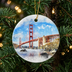 Golden Gate Bridge Pastel in San Francisco Ceramic Tree Decoration