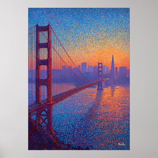 Golden Gate Bridge Pointillism San Francisco Poster (Front)