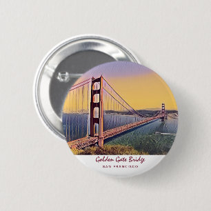 Golden Gate Bridge San Francisco Vintage Painting 6 Cm Round Badge