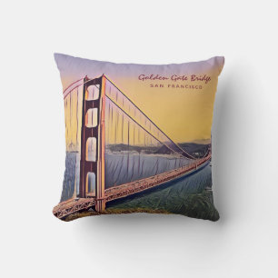 Golden Gate Bridge San Francisco Vintage Painting Cushion