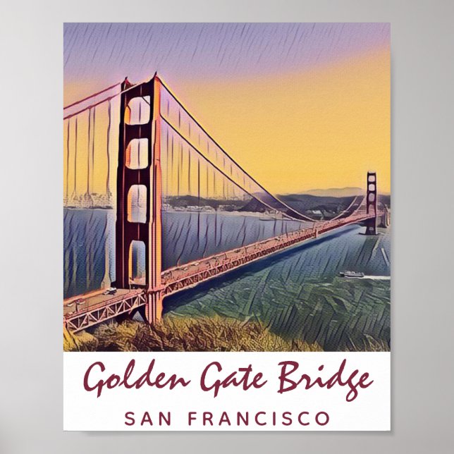 Golden Gate Bridge San Francisco Vintage Painting Poster (Front)