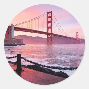 Golden Gate Bridge, scenic photograph, Classic Round Sticker