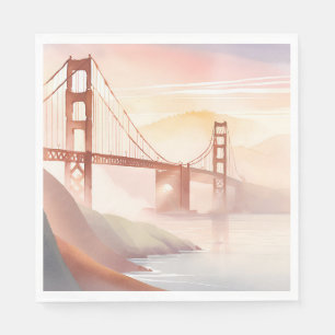 Golden Gate Bridge Sunrise Beautiful Watercolor Napkin
