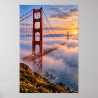 Golden Gate Bridge Sunrise Fog San Francisco Wall