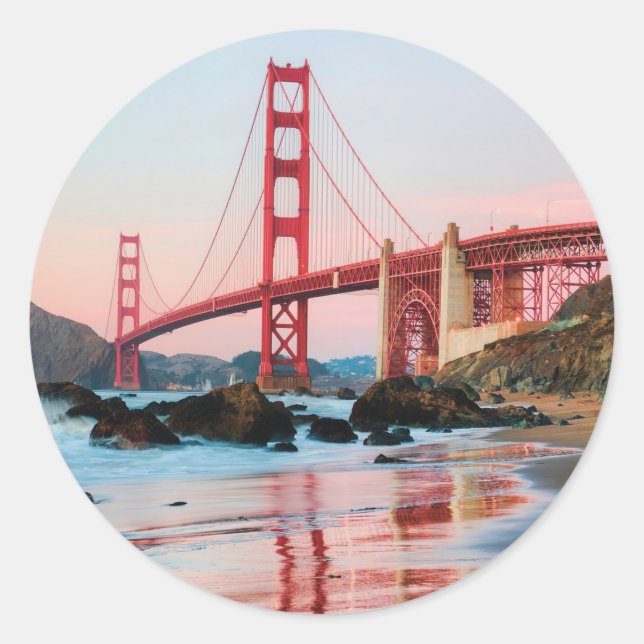 Golden gate bridge throw pillow classic round sticker (Front)