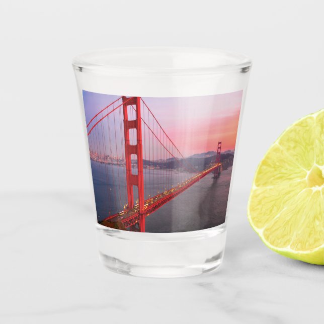 Golden gate bridge throw pillow shot glass (Front)