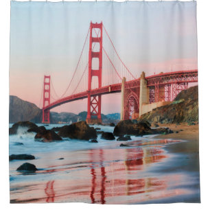 Golden gate bridge throw pillow shower curtain