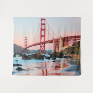 Golden gate bridge throw pillow tapestry