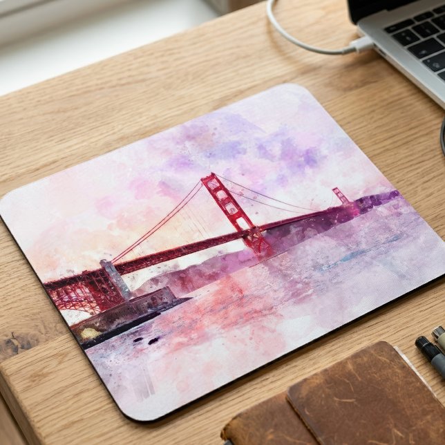 Golden Gate Bridge Watercolor at Sunset Mouse Pad (Golden Gate Bridge Watercolor at Sunset. Mouse Pad)