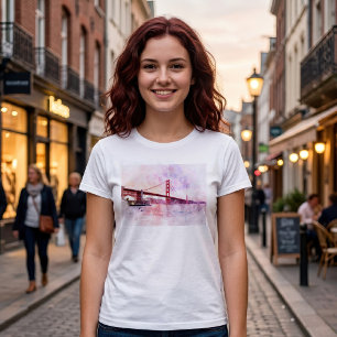 Golden Gate Bridge Watercolor at Sunset T-Shirt