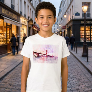 Golden Gate Bridge Watercolor at Sunset T-Shirt