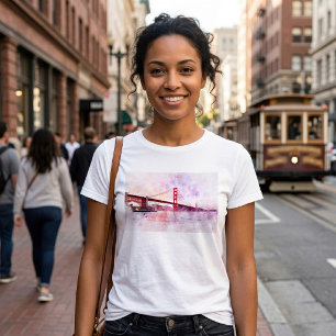 Golden Gate Bridge Watercolor at Sunset T-Shirt