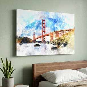 Golden Gate Bridge watercolor in San Francisco Canvas Print