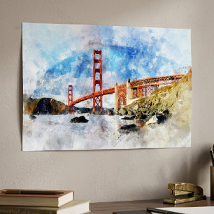 Golden Gate Bridge watercolor in San Francisco Poster
