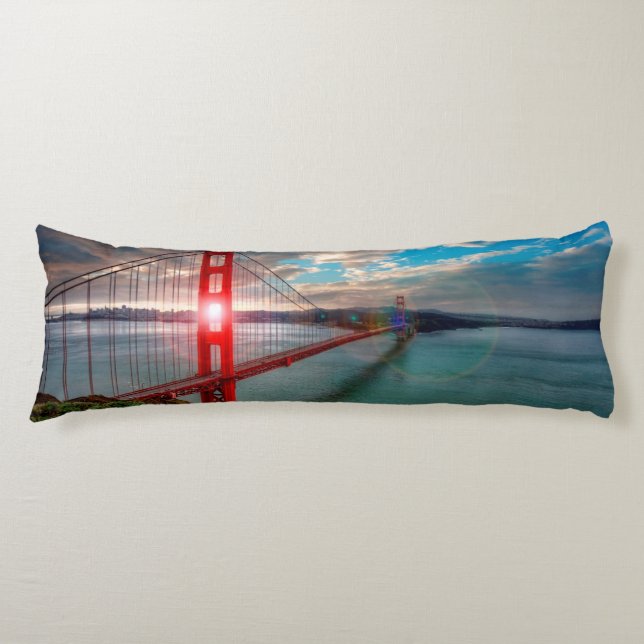 Golden Gate Bridge with Sun Shining through. Body Cushion (Front)