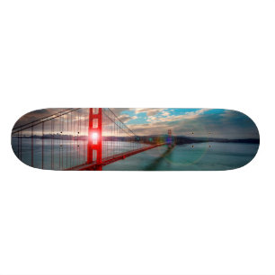 Golden Gate Bridge with Sun Shining through. Skateboard