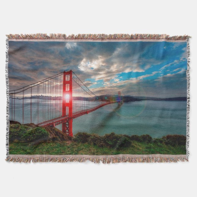 Golden Gate Bridge with Sun Shining through. Throw Blanket (Front)