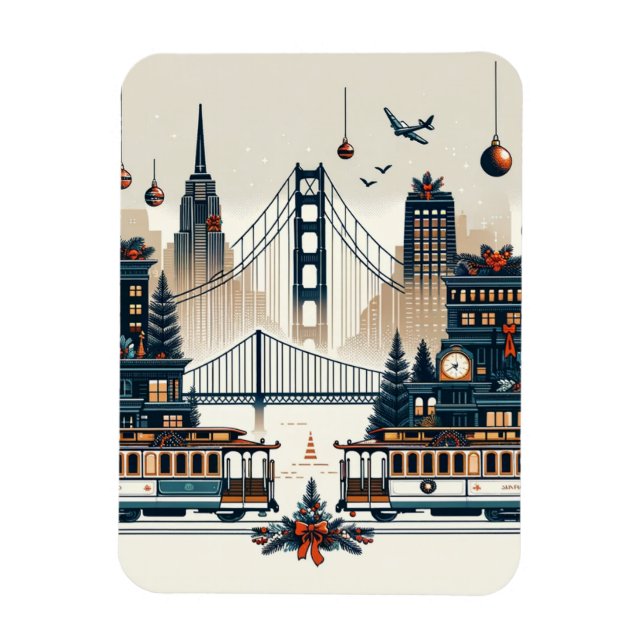 Golden Gate Holiday Magic San Francisco Christmas Magnet (Vertical)