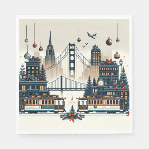 Golden Gate Holiday Magic San Francisco Christmas Napkin