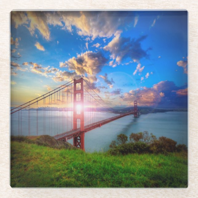 Golden Gate Sunrise Glass Coaster (Front)