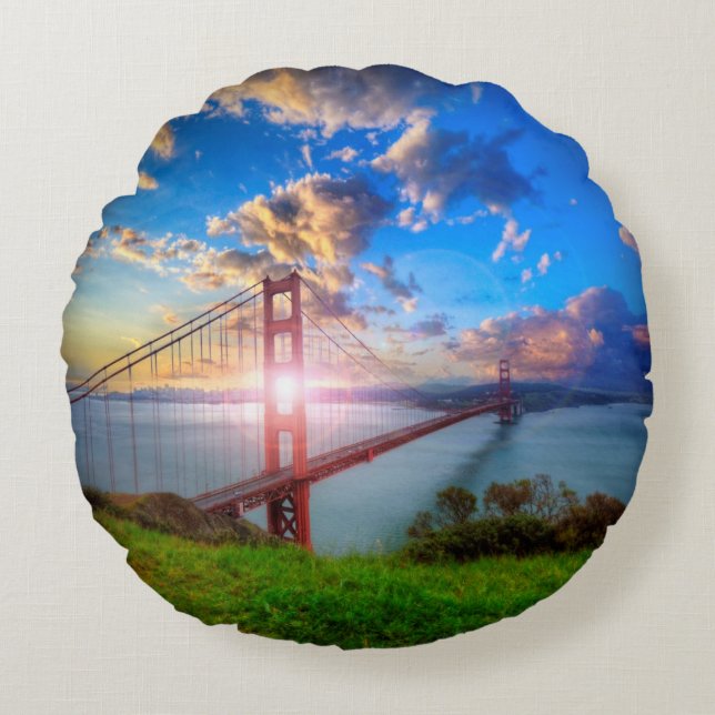 Golden Gate Sunrise Round Cushion (Front)