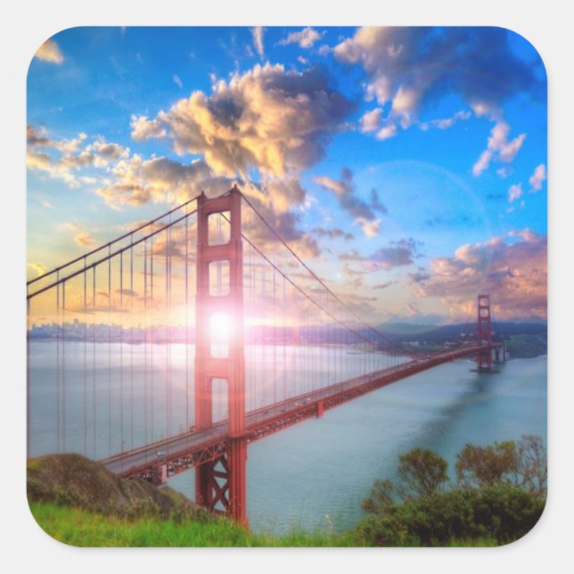 Golden Gate Sunrise Square Sticker (Front)