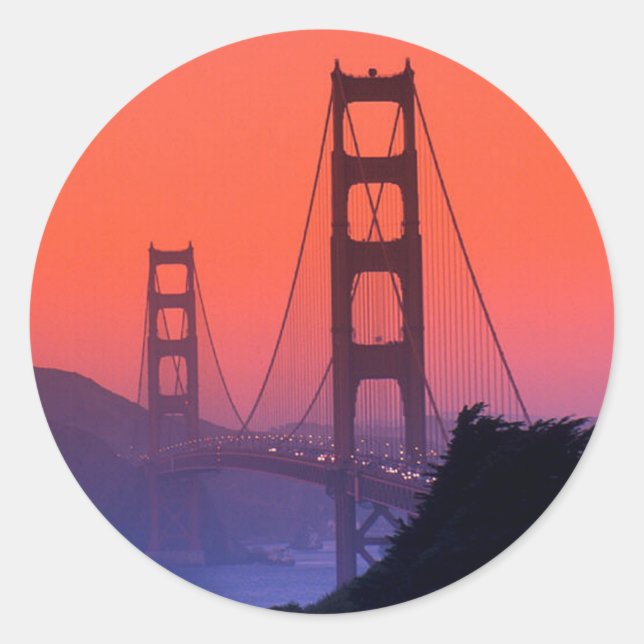 Golden Gate Sunset Classic Round Sticker (Front)