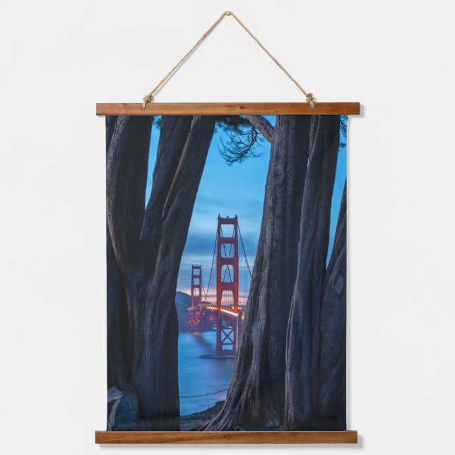 Golden Gate Through the Cypresses  Hanging Tapestry (Front)