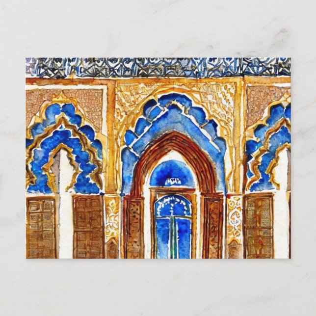 Golden gates Fez's Royal Palace Morocco watercolor Postcard (Front)