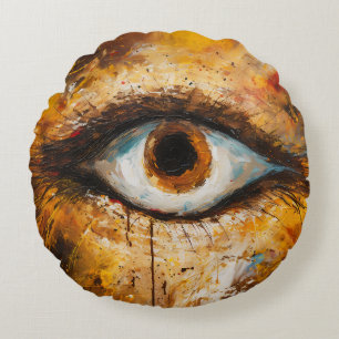Golden Gaze – Abstract Eye Art Round Cushion