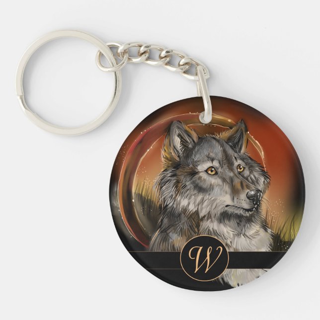 Golden Gaze Wolf Key Ring (Front)