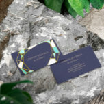 Golden Gem Outlines | Navy Blue | Jewellery Design Business Card<br><div class="desc">Elegant business card in navy blue with the outlines of a cut gemstone in faux gold filled with white and two shades of turquoise.</div>