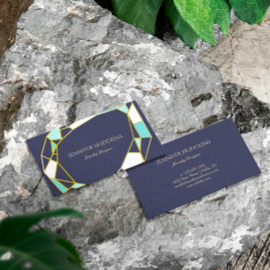 Golden Gem Outlines   Navy Blue   Jewellery Design Business Card