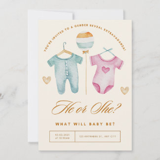 golden gender reveal ,boy or girl pink and blue holiday card