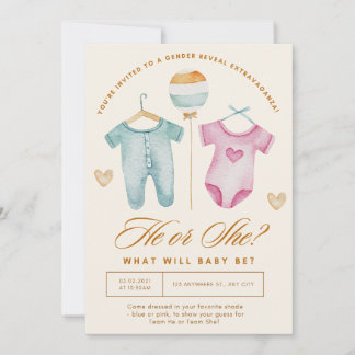 golden gender reveal ,boy or girl pink and blue holiday card
