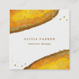 Golden Geode Watercolor Square Business Card