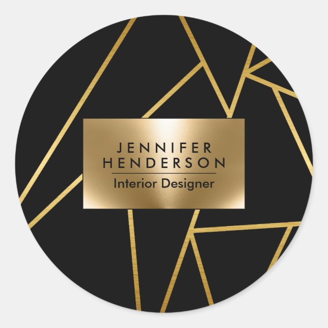 Golden Geometric Abstract Classic Round Sticker (Front)