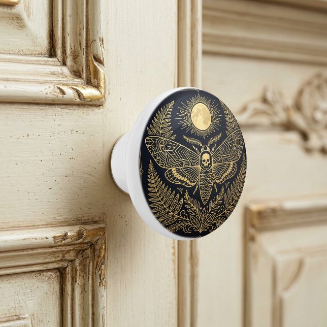 Golden Geometric Death Head Moth Celestial   Ceramic Knob (Creator Uploaded)