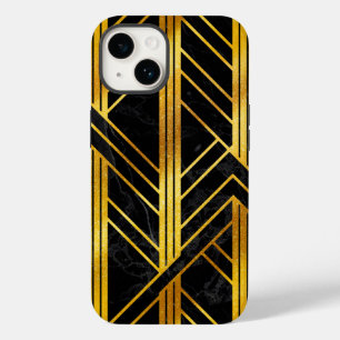 Golden Geometric Dimoned Art Deco on Black Marble Case-Mate iPhone 14 Case