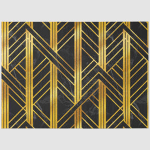 Golden Geometric Dimoned Art Deco on Black Marble  Tissue Paper