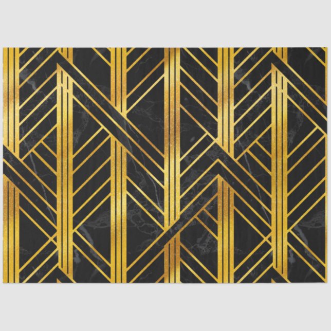 Golden Geometric Dimoned Art Deco on Black Marble  Tissue Paper (Front)